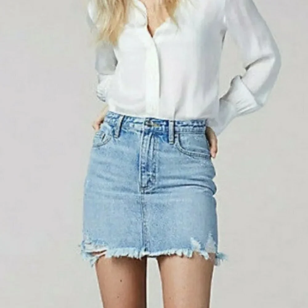 Lee Modern Vintage Distressed Denim Mini Skirt 29 M Prairie‎ Blue Jean